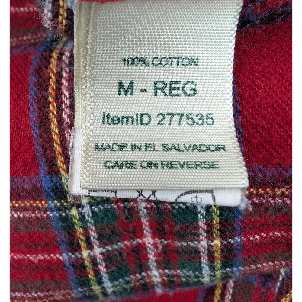 LL Bean Pajama Pants Mens Medium Flannel Red Brushed Cotton Tartan Outdoor Cabin